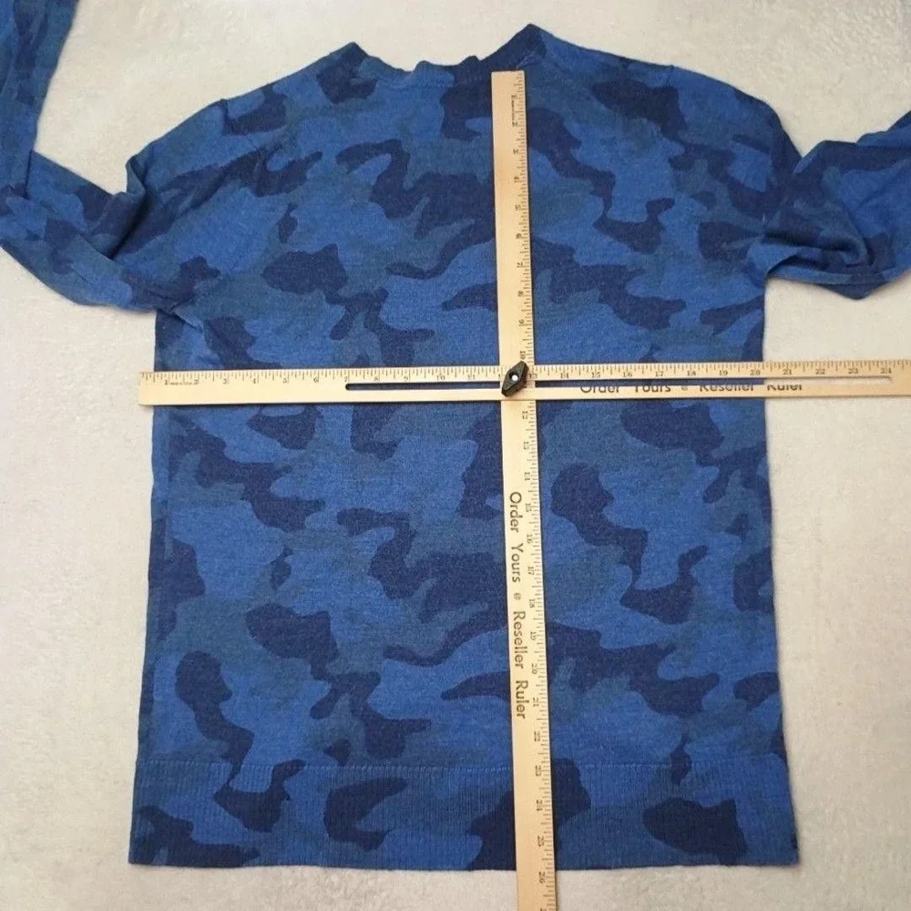 Banana Republic Sweater Mens L Blue Camouflage Pullover Crew Merino Wool SHRUNK